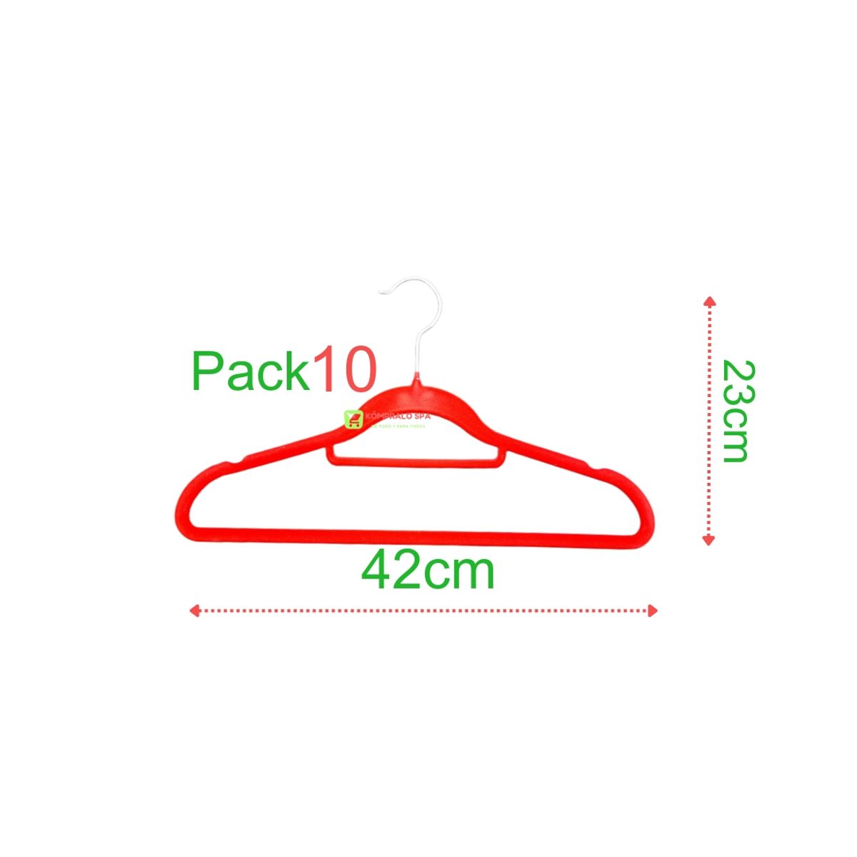GENERICO - Pack 10 Colgadores Terciopelo Antideslizante Rojo 42cm