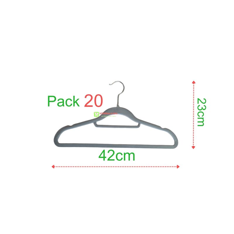 GENERICO - Pack 20 Colgadores Terciopelo Antideslizante Gris 42cm