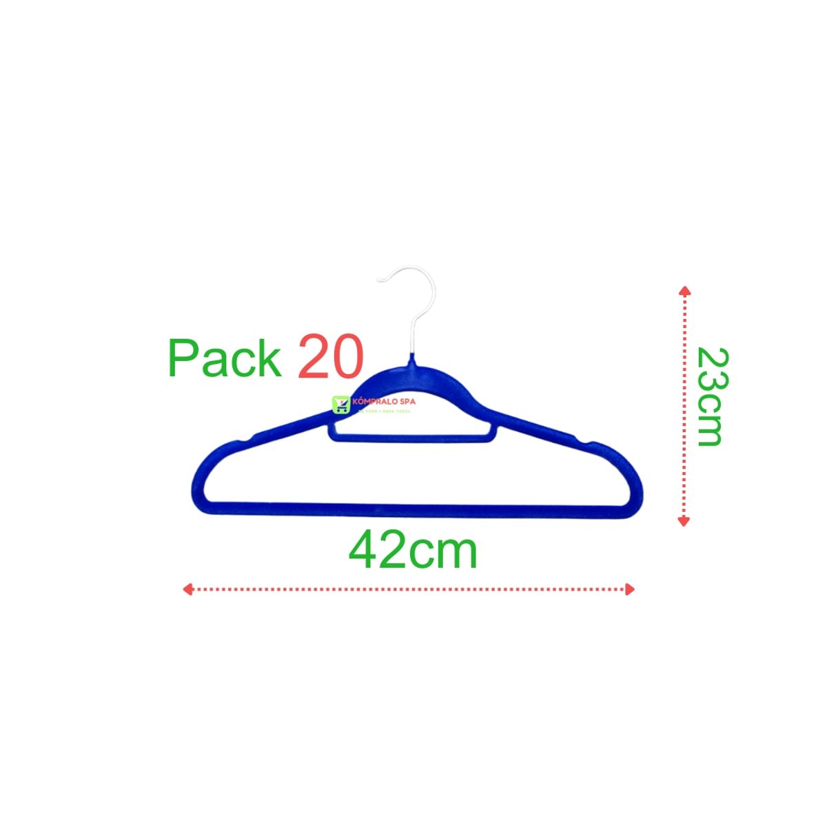 GENERICO - Pack 20 Colgadores Terciopelo Antideslizante Azul 42cm