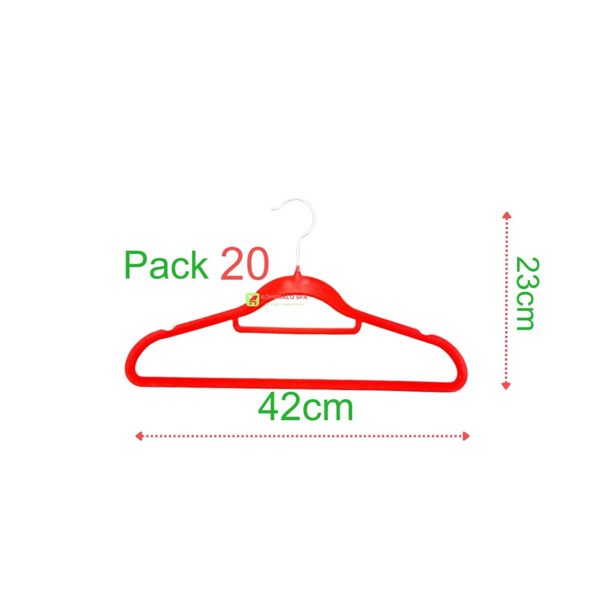 GENERICO - Pack 20 Colgadores Terciopelo Antideslizante Rojo 42cm