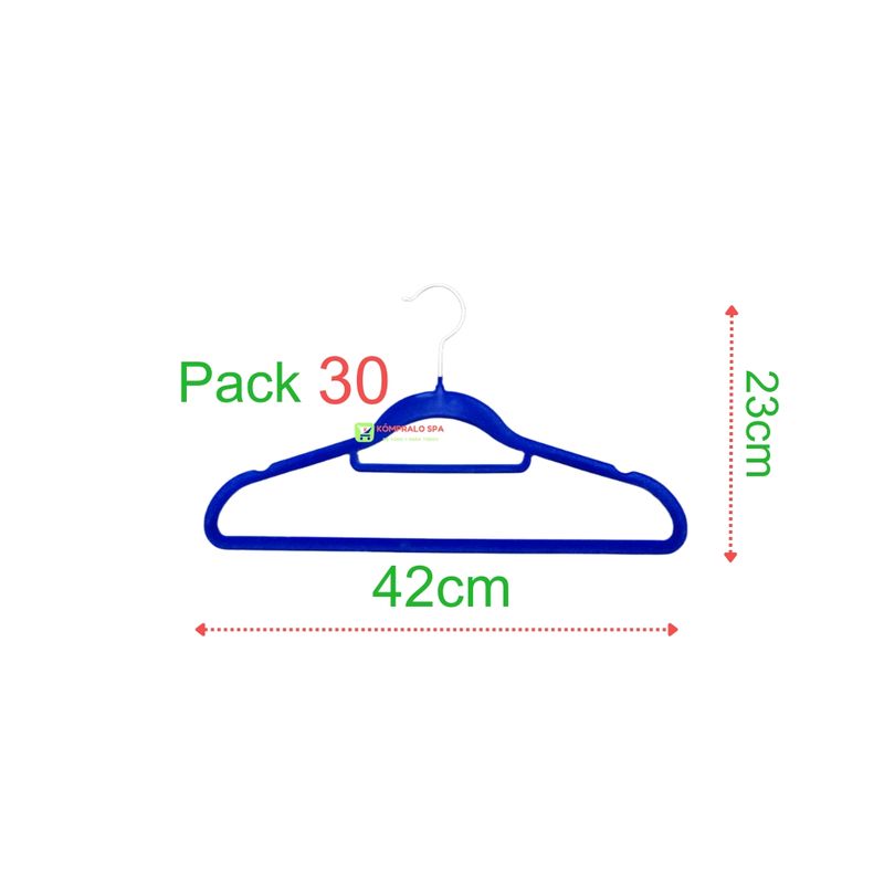 GENERICO - Pack 30 Colgadores Terciopelo Antideslizante Azul 42cm