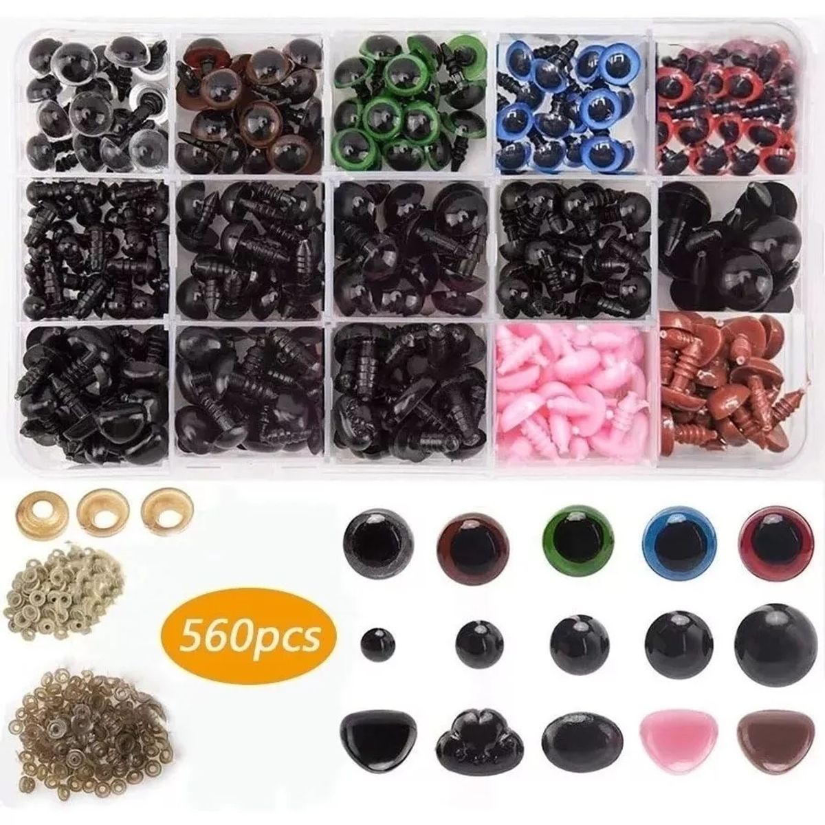 KUANGYE - 560 Pzas Ojos Y Nariz Seguridad Amigurumis Negros 6-12 Mm