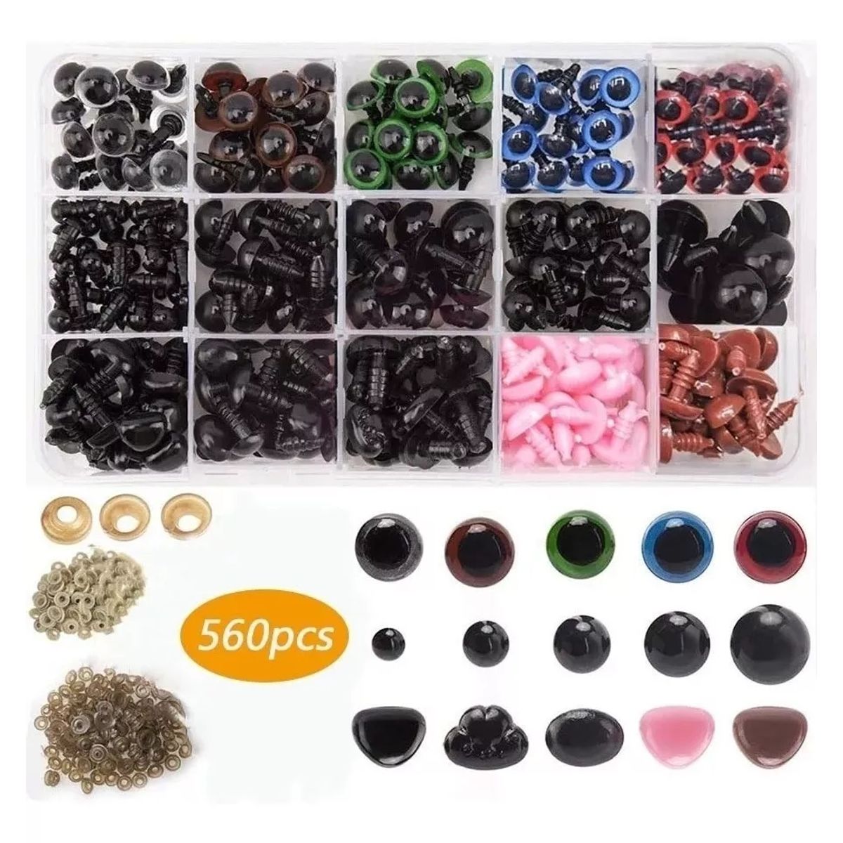 KUANGYE - 560 Pzas Ojos Y Nariz Seguridad Amigurumis Negros 6-12 Mm
