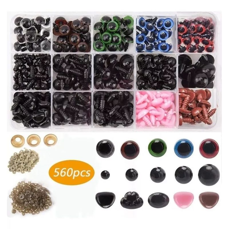 KUANGYE - 560 Pzas Ojos Y Nariz Seguridad Amigurumis Negros 6-12 Mm