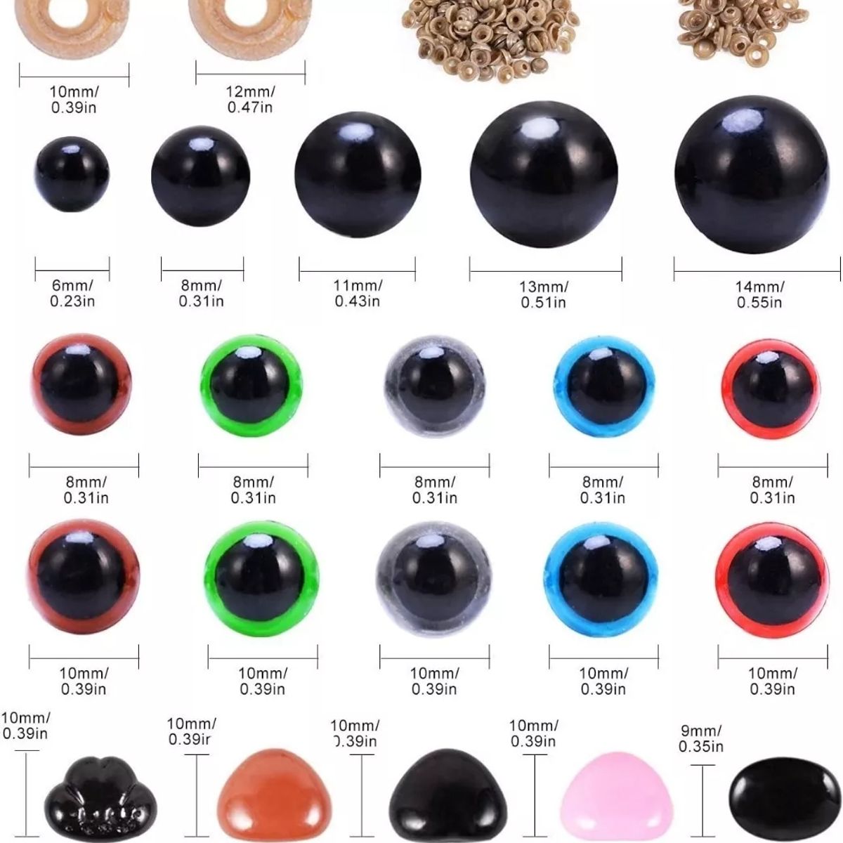KUANGYE - 560 Pzas Ojos Y Nariz Seguridad Amigurumis Negros 6-12 Mm