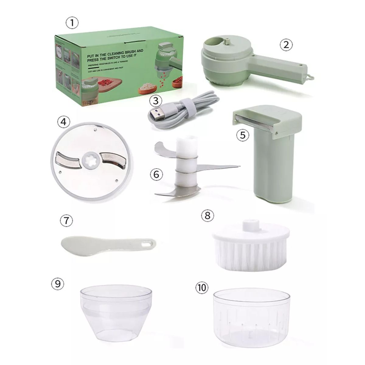 GENERICO - Juego Picador Verduras Electrico Inalambrico Portatil 4 En 1..