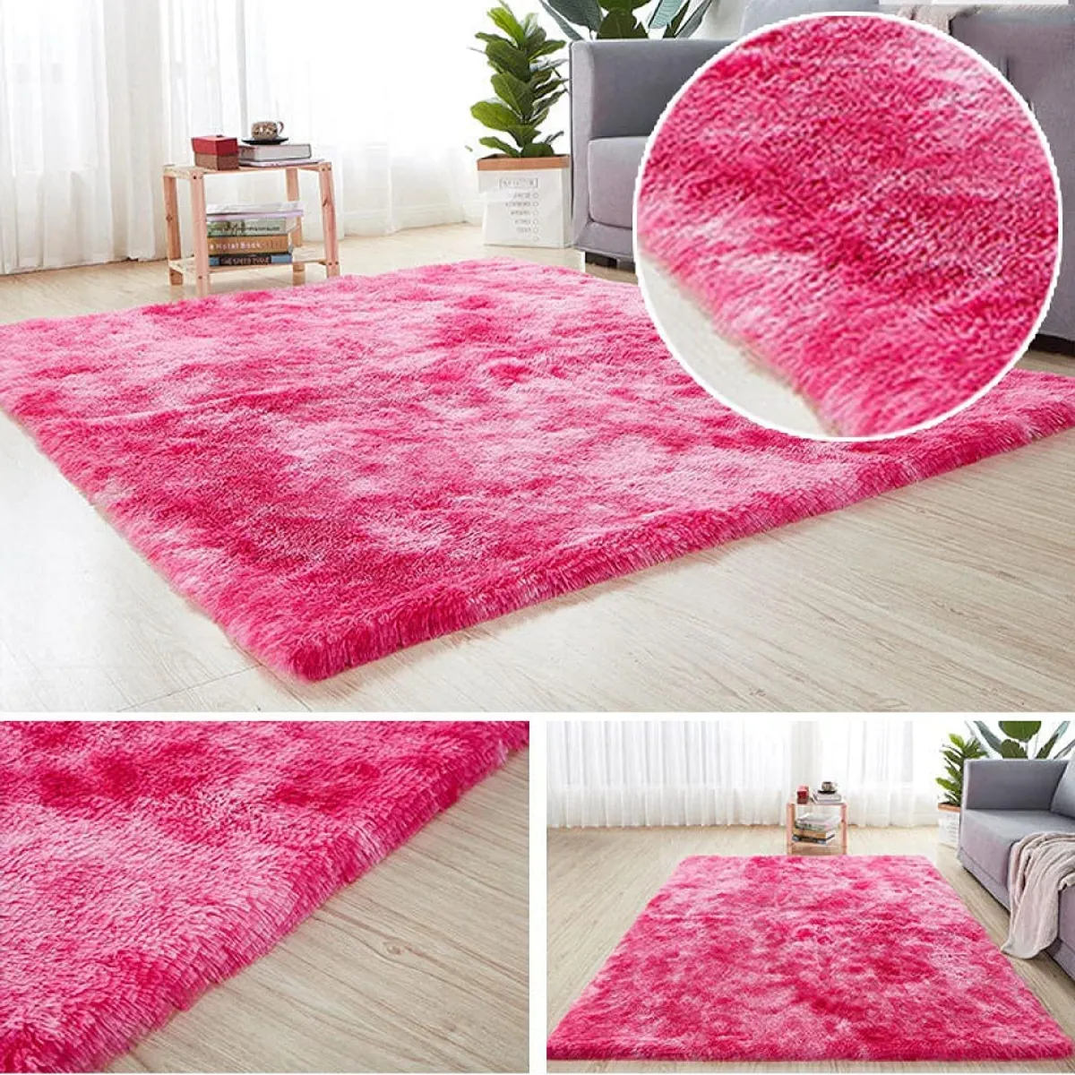 GENERICO - ALFOMBRA PARA LIVING FUCSIA JASPEADA PELUDA SUAVEANTIDESLIZANTE 2X3M…