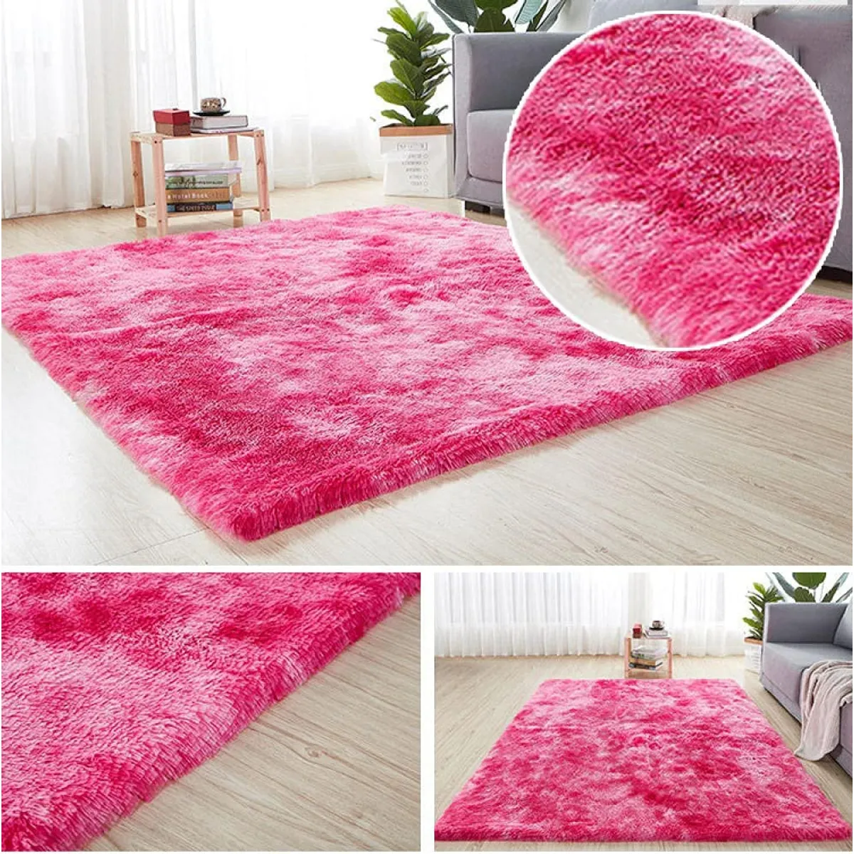 GENERICO - ALFOMBRA PARA LIVING FUCSIA JASPEADA PELUDA SUAVEANTIDESLIZANTE 2X3M…