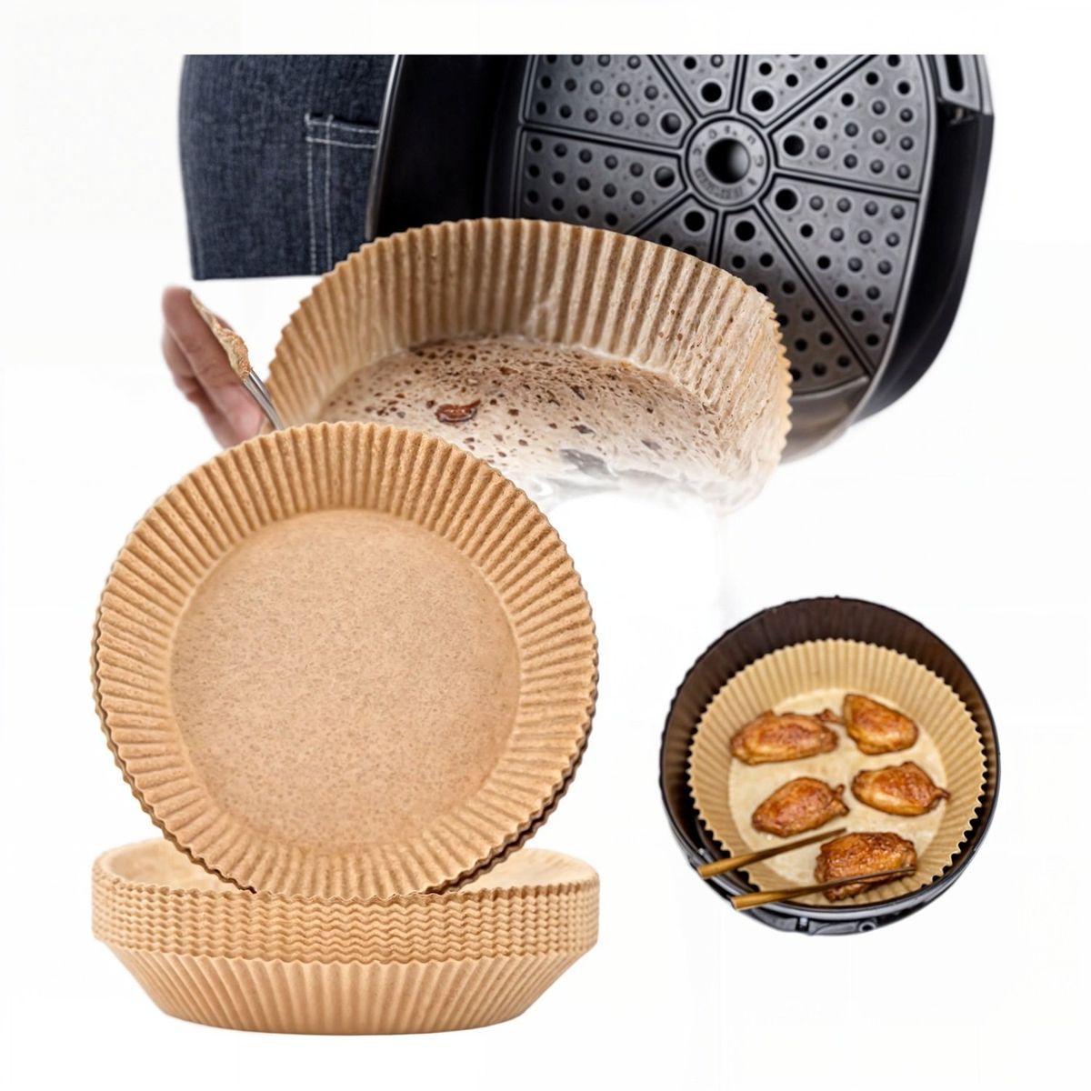GENERICO - 100 Forro desechable papel para airfryer papel para freidora 16 cm
