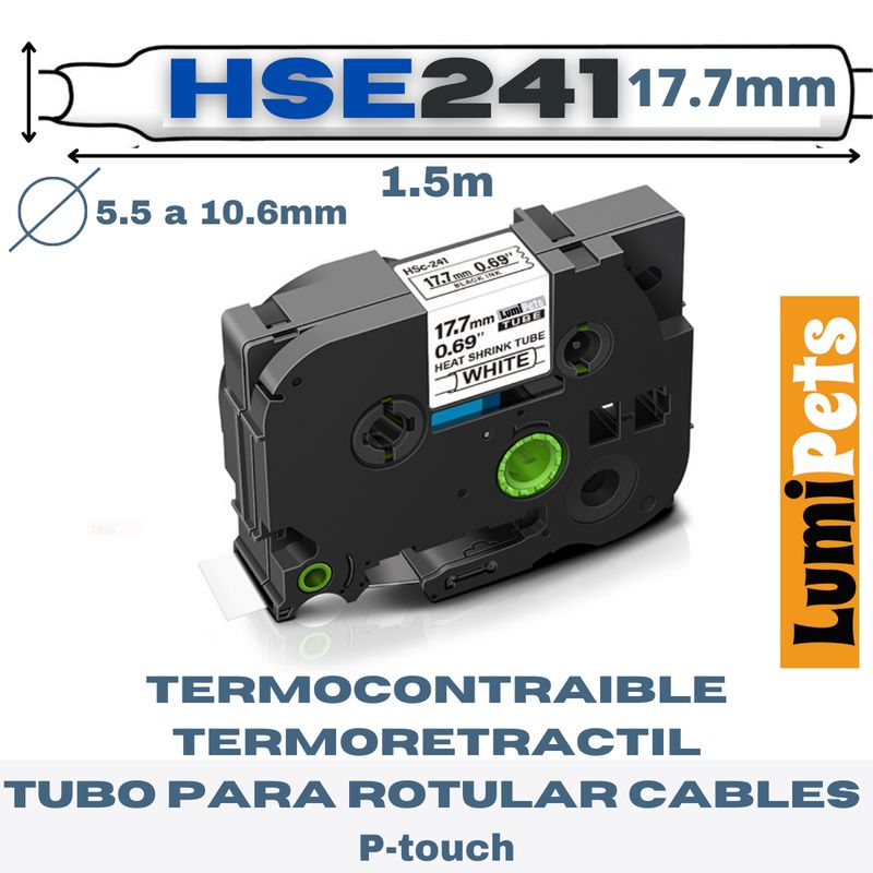 GENERICO - Cinta Termocontraible HSe-241 Para Rotuladora Brother Pt 17.7mm Termoretractil - Blanco - S M