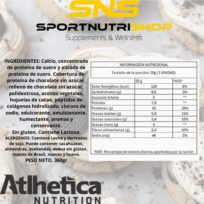 Imagen 2 del producto Box 12 Barras Best Whey 10gr - Atlhetica - Sabor Cookies & cream