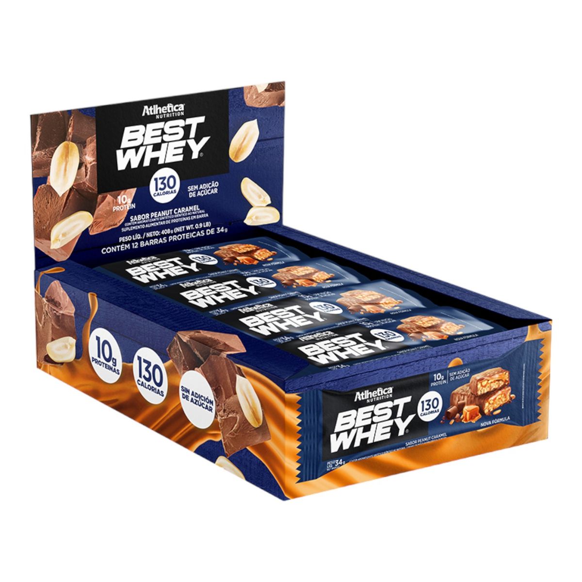 ATLHETICA NUTRITION - Box 12 Barras Best Whey 10gr - Atlhetica -  Sabor Peanut Caramel