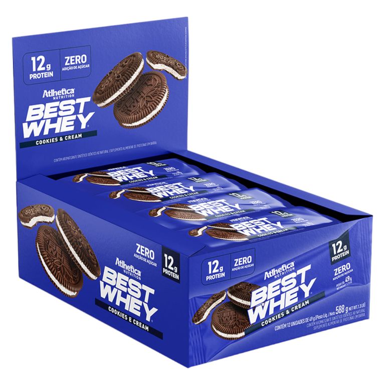 12 Barras Best Whey 12G - Sabores - Atlhetica COOKIES AND CREAM