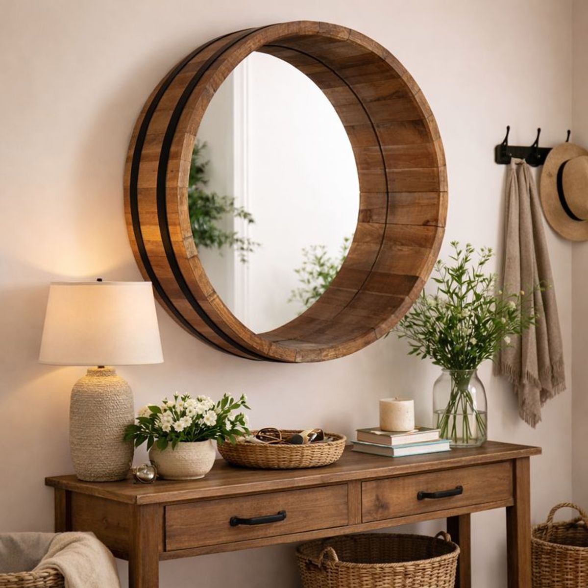 MEYA MUEBLES - Espejo Hebei madera y acero estilo industrial 90x22