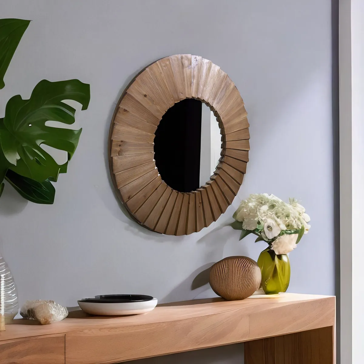 MEYA MUEBLES - Espejo Antu redondo de madera tallada 98x4