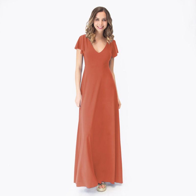 MARIA PASKARO - Vestido Largo Mangas Naranjo Lycra Lazo Espalda Maria Paskaro