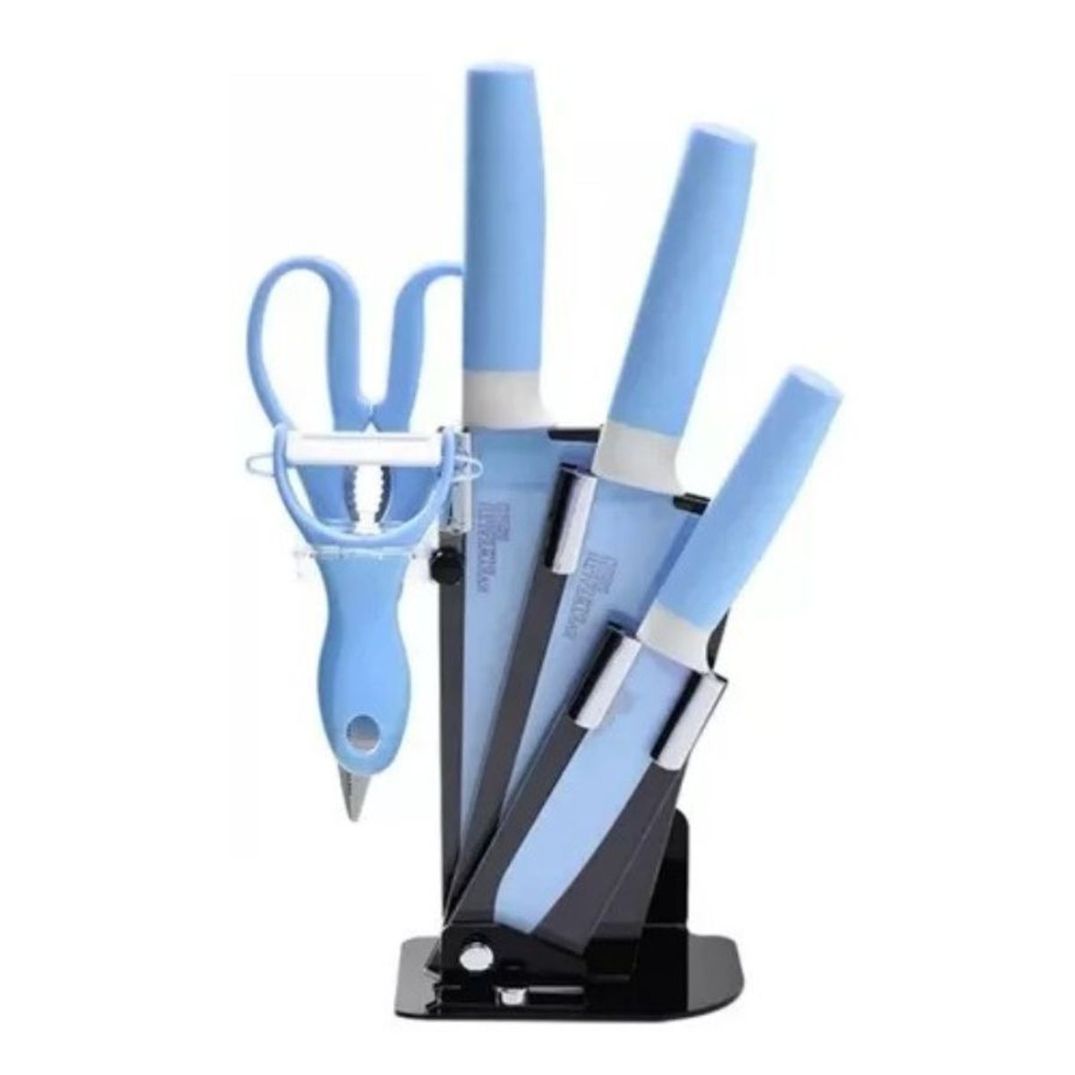 GENERICO - Set de Cuchillos de Cocina 6 Piezas Pedestal Pelador Celeste