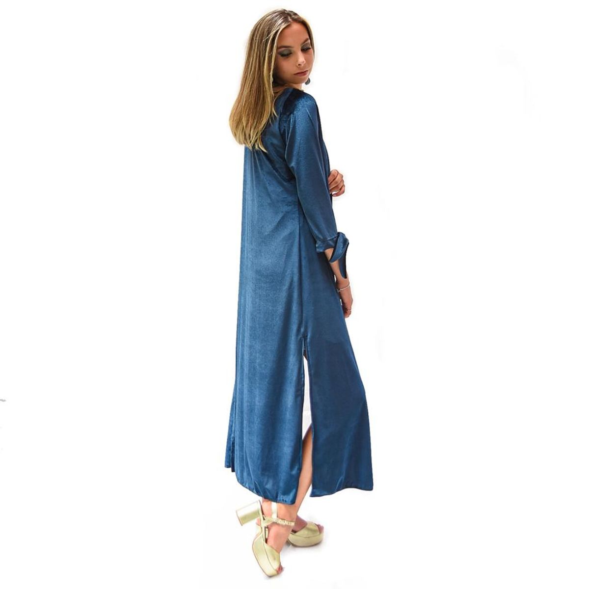 MARIA PASKARO - Tapado Kimono Largo Verona Petroleo Terciopelo Maria Paskaro - Negro