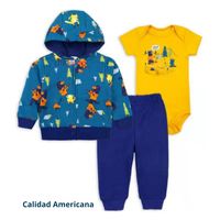 Conjunto Bebe Niño Pack 3 Piezas Poleron Pantalón Body Oso