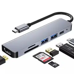ACTUAL - HUB Adaptador USB-C 6 EN 1 Con HDMI 4k SD y PD