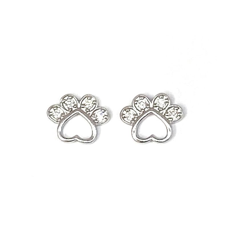 ANDREA COGGIOLA JOYAS - Aros Huella Perro Circón Blanco Plata Fina 925