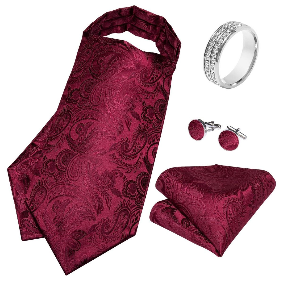 SONEC - Corbata Ascot Seda con Anillo Set Formal para Regalo Hombre