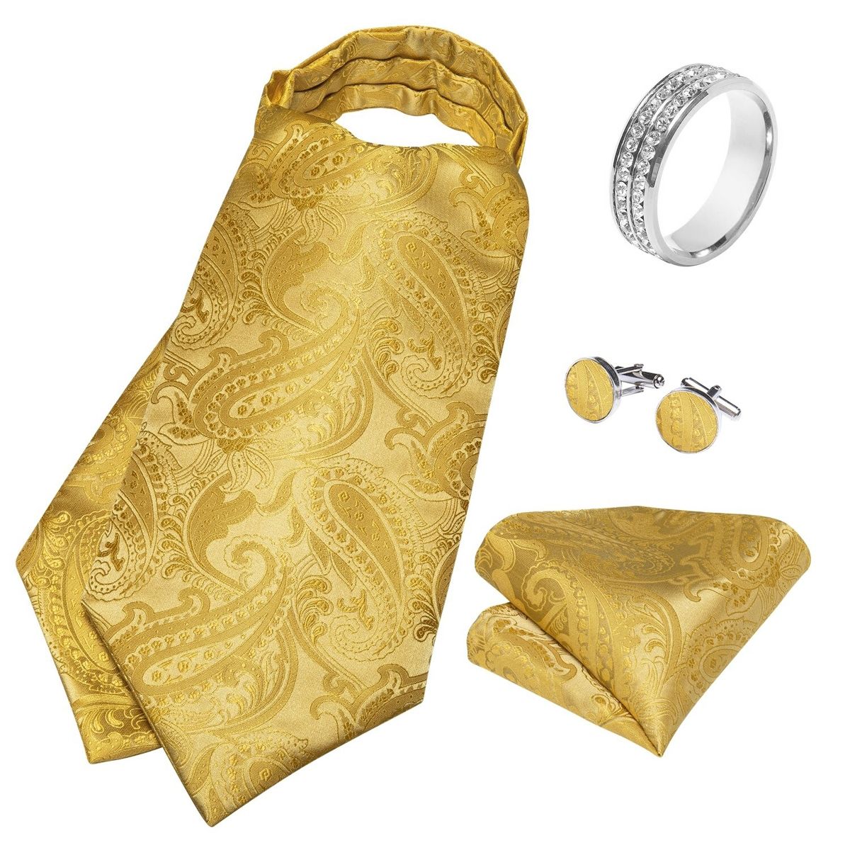 SONEC - Corbata Ascot Seda con Anillo Set Formal para Regalo Hombre