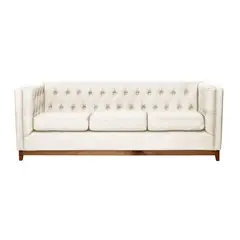 LATAM HOME - Sofá Roma 3 Cuerpos Capitoné Lino Blanco