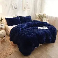 ANGELES DEL HOGAR - Cobertores peludos con chiporros 2 plazas Azul oscuro