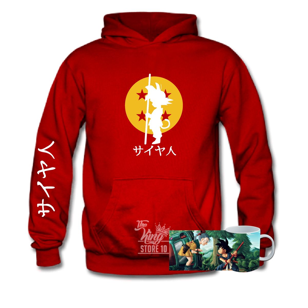 GENERICO - Poleron Canguro mas taza Goku Kid Esfera Dragon Ball Silueta Anime