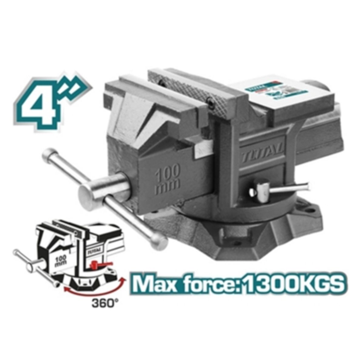 TOTAL TOOLS - Tornillo De Banco Mecanico Base Giratoria 4 Pulgadas Total