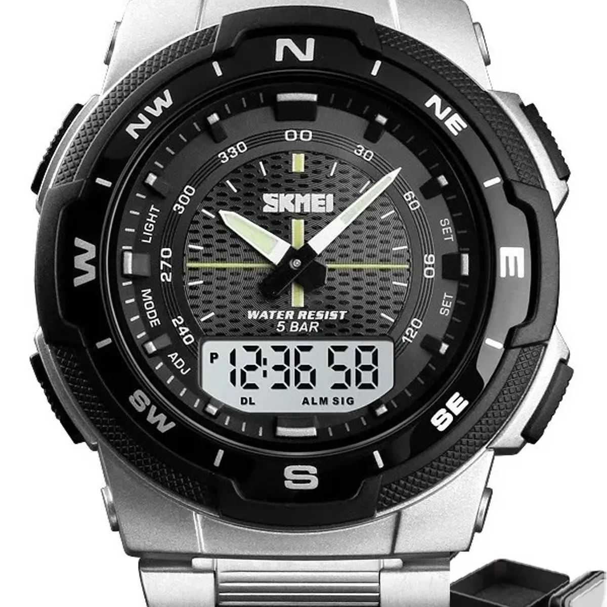 SKMEI - Reloj Hombre Elegante Correa Acero Análogo Digital Al Agua