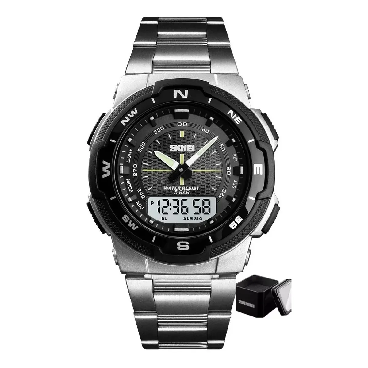 SKMEI - Reloj Hombre Elegante Correa Acero Análogo Digital Al Agua