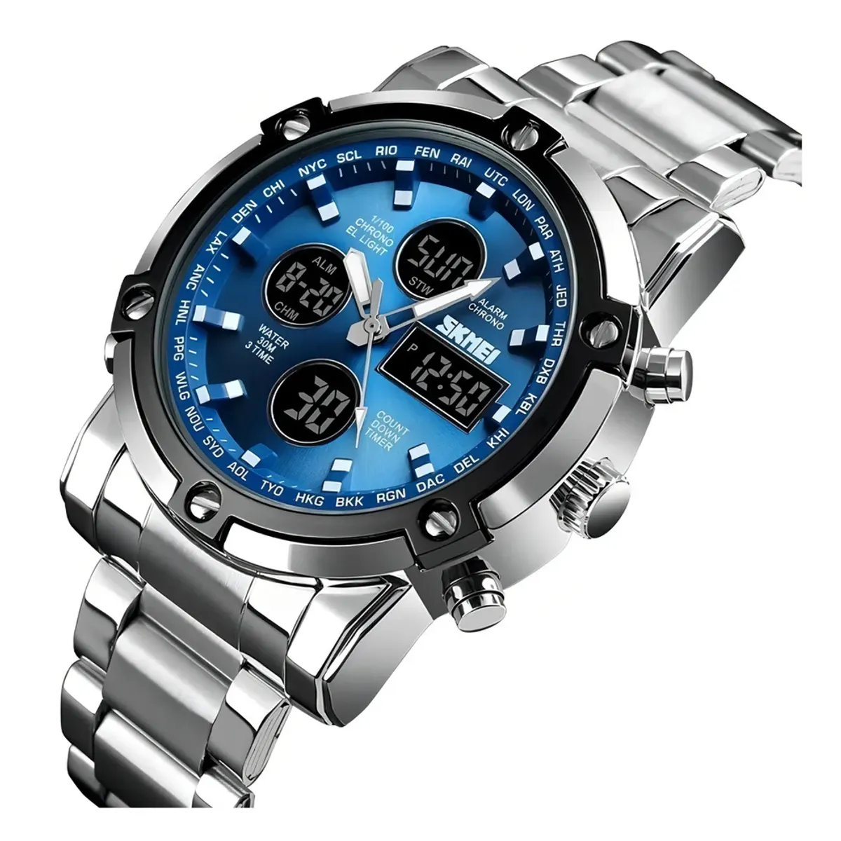 SKMEI - Reloj Elegante Skmei Hombre Digital Correa Acero Inoxidable