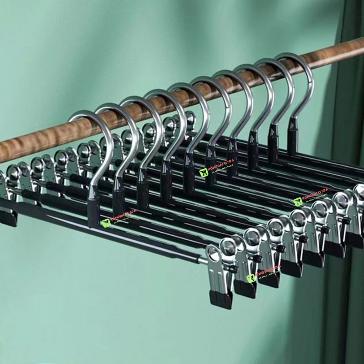 GENERICO - Pack 10 Colgadores Metal Goma Negra Con Pinzas Pantalon 30cm