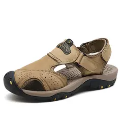 GENERICO - Sandalias de piel auténtica para hombre Khaki