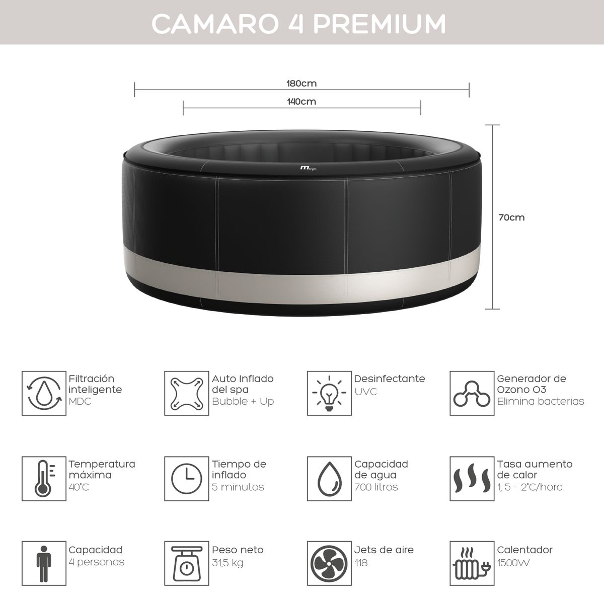 MSPA - Hot Tub Inflable Camaro Premium Para 4 Personas MSpa