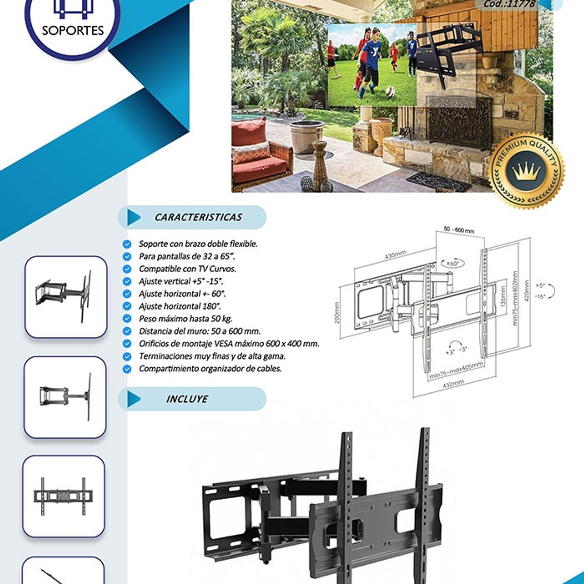 DINON - SOPORTE TV TIPO BRAZO DOBLE 32 - 65