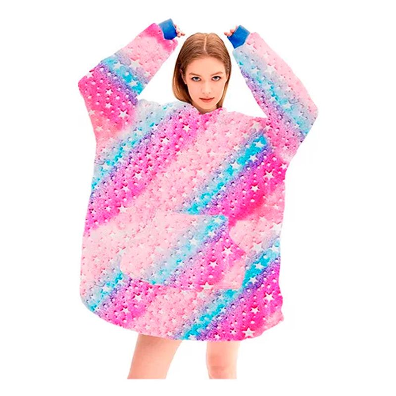 ESHOPANGIE - Polerón De Franela Con Capucha Luminoso Brillante Estrellas Multicolor
