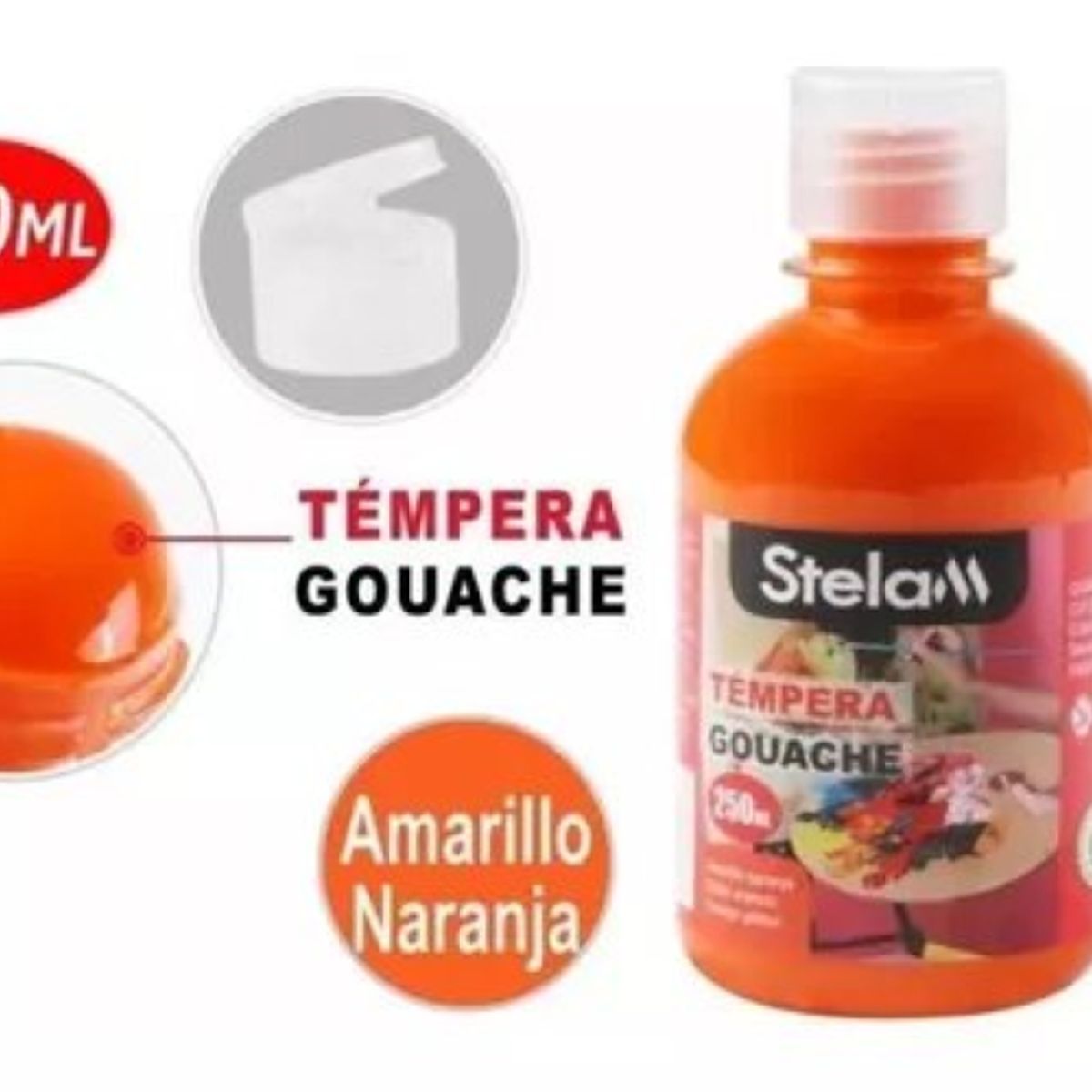 GENERICO - Témpera Gouache Pintura 250 ml Amarillo Naranja