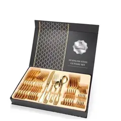 GENERICO - Set De Cubiertos Servicios 24pcs Acero Inoxidables Oro