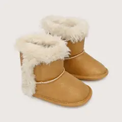 OPALINE - Bota de niña bebe interior con pelo y velcro camel (14 a 18)