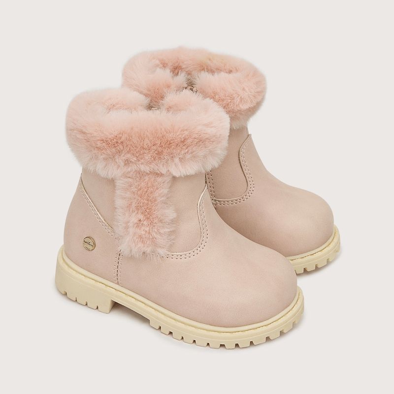OPALINE - Bota de niña interior con pelo y cierre rosado (20 a 29)