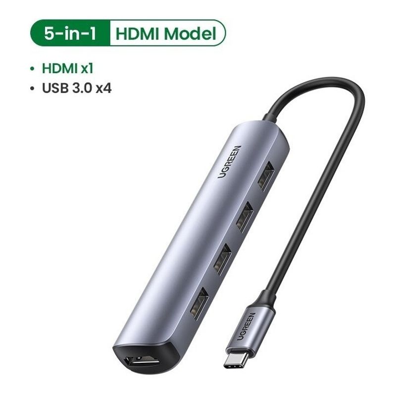 UGREEN - Mini Hub Adaptador Ugreen Usb C 5 En 1 3.0 5gbps - Hdmi 4k
