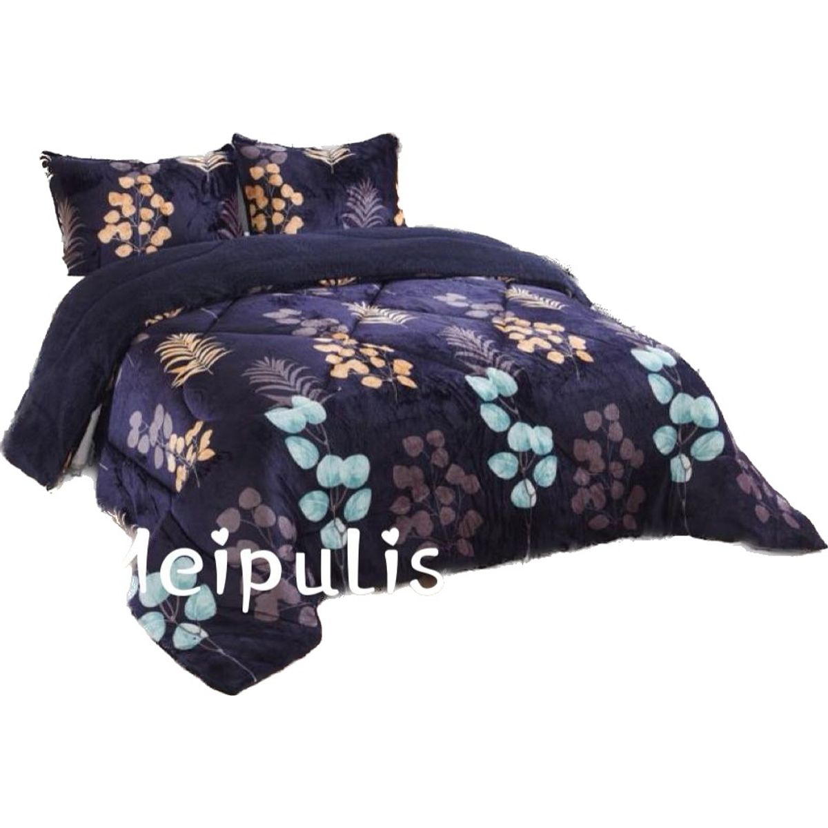 GENERICO - Cubrecama de Invierno Plush con Chiporro 2 P Azul con Hojas