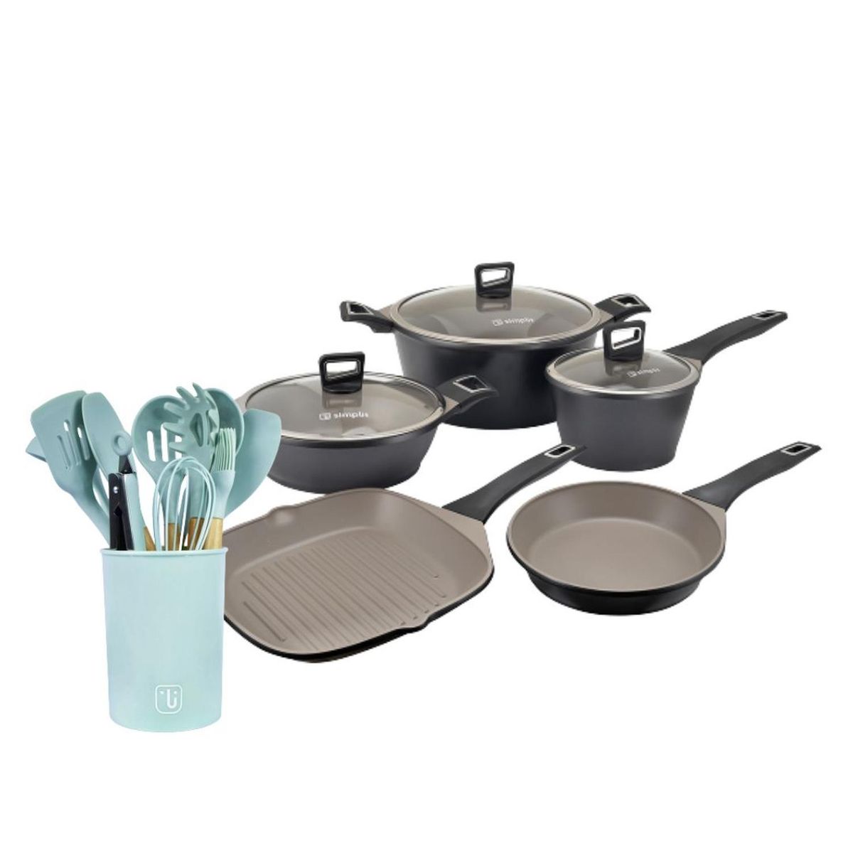 SIMPLIT - Batería Cocina Classic 8 pzs + Set 12 Utensilios Calipso
