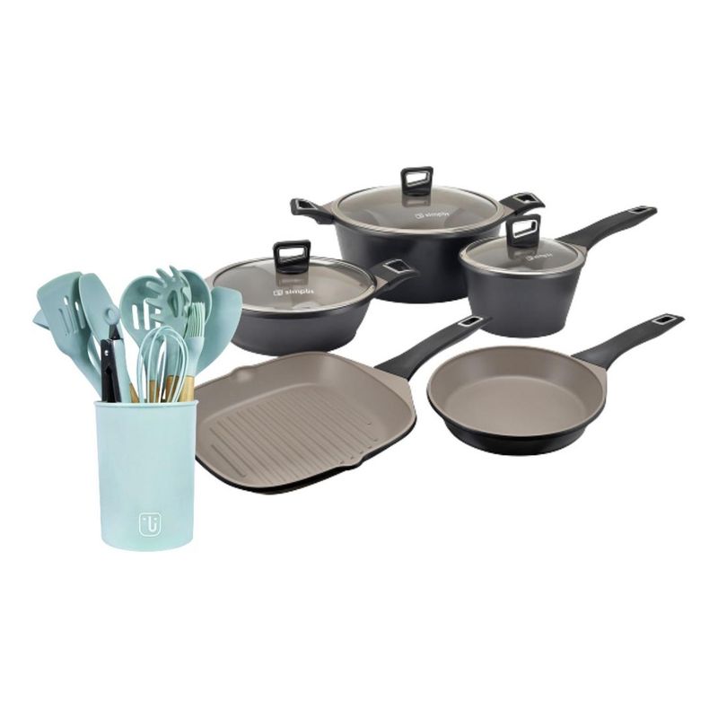 SIMPLIT - Kit Batería Cocina 8 Pza + Set 12 Utensilios Calipso Simplit