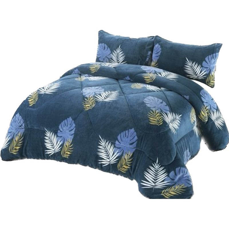 GENERICO - Cubrecama de Invierno Plush con Chiporro 2 P Azul con Hojas