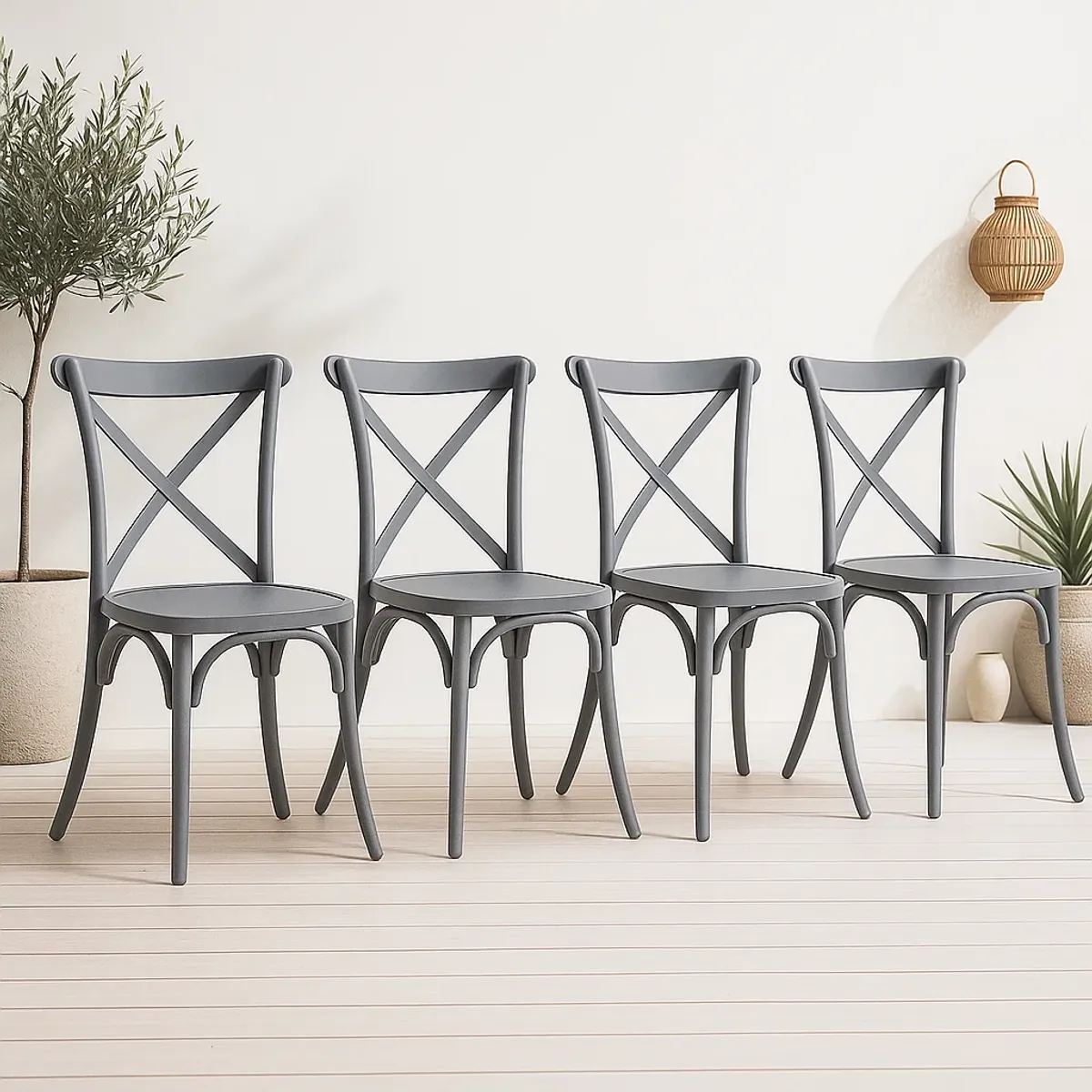 KLIK - Pack 4 Sillas de Terraza o Comedor Crossback Danubio - Gris KLIK