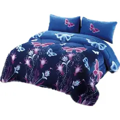 GENERICO - Cubrecama de Invierno Plush con Chiporro 2 P Azul de Mariposas